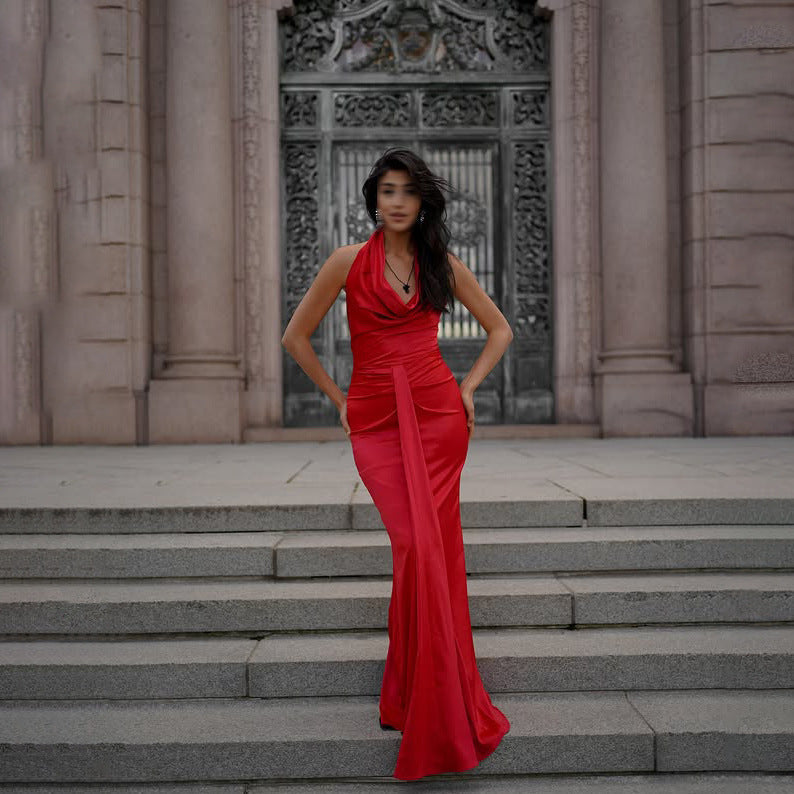Attractive Waist Tassel Halter Dress 2025 Summer Solid Color Sheath Maxi Dress Women Dress