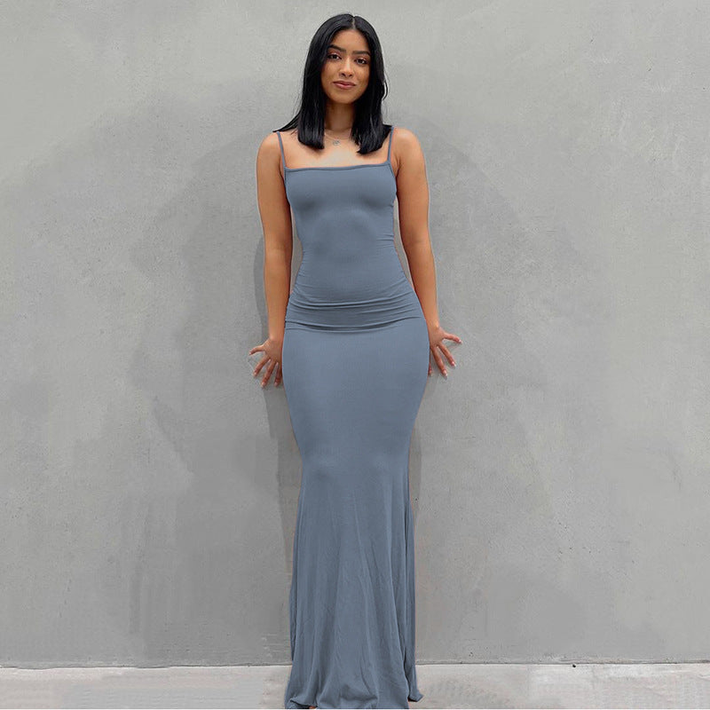 Scoop Neck Spaghetti Strap Bodycon Mermaid Maxi Dress 3