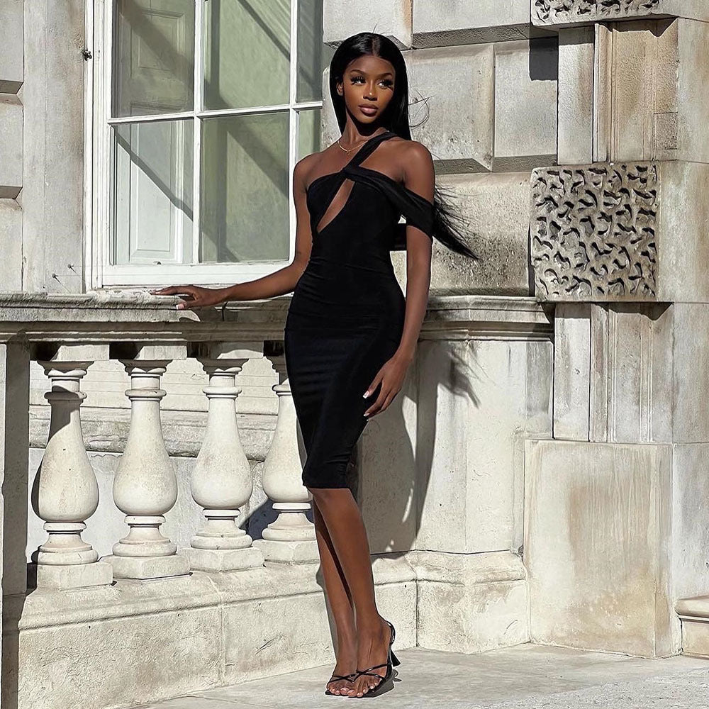 One Shoulder Twist Cut Out Ruched Bodycon Midi Dress 3