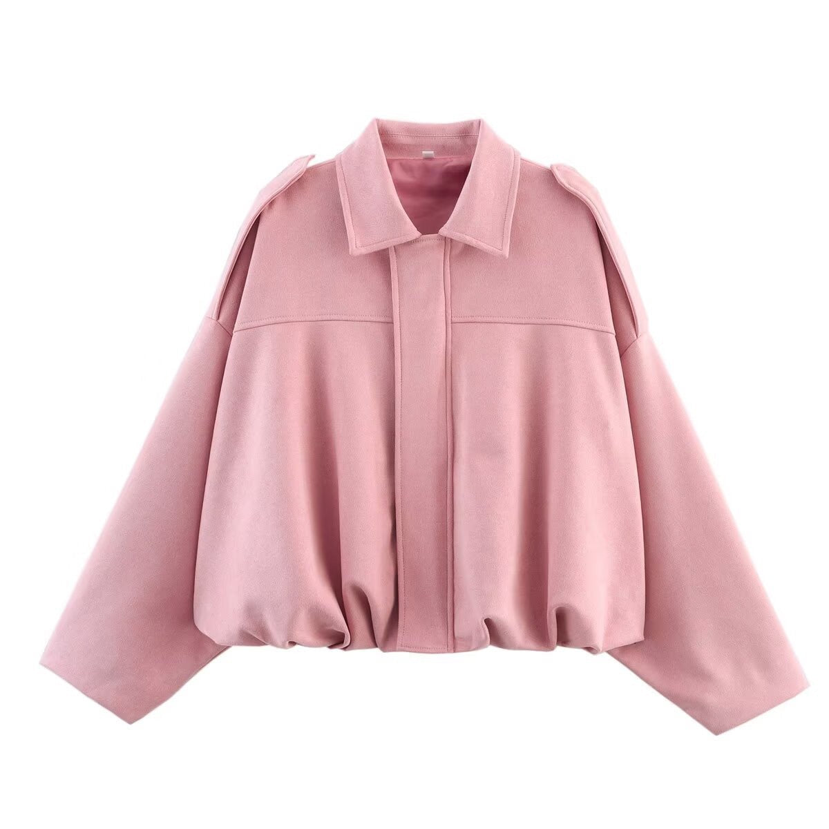 Collared Drop Shoulder Suede Look Oversized Jacket