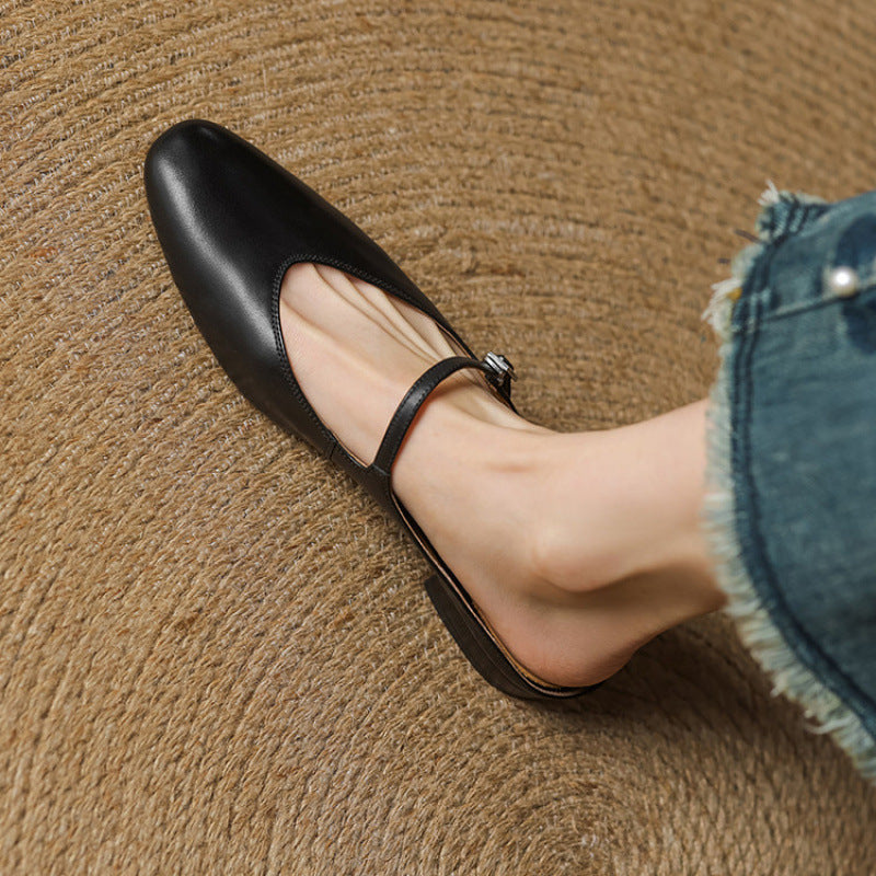 Round Toe Cross Strap Flat Mary Jane Mules