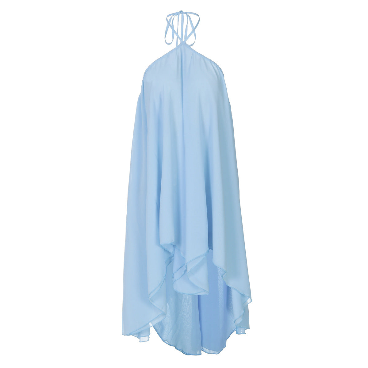 Halter Neck Backless Chiffon Flowy Tiered Mini Dress 5