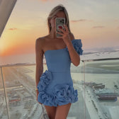 Square Neck Petal Ruffle Hem Bodycon Mini Dress 4