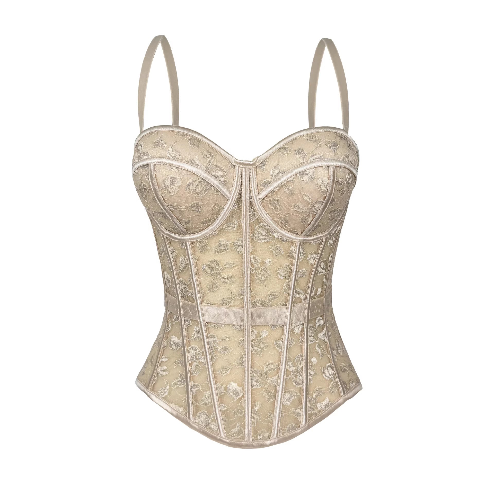 Sexy Lace Bra Underwear Spaghetti Strap Slip Women Outer Wear Body Shaping Push up Boning Corset Underwear