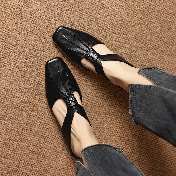 Square Toe Knot Strap Flat Mules