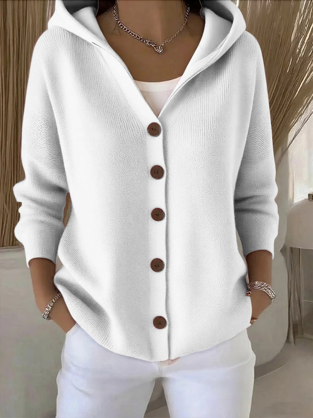 Hooded Button Front Knit Cardigan