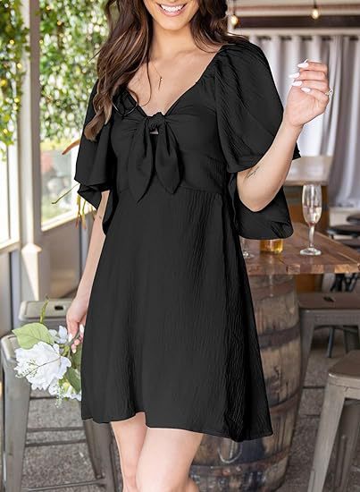 V-Neck Tie Front Flutter Sleeve A-Line Mini Dress 8