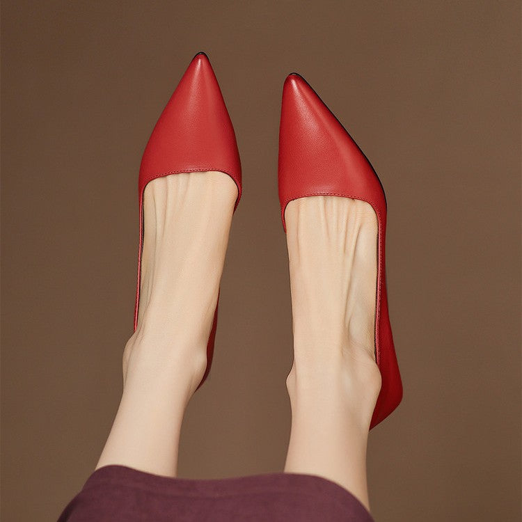 Pointed Toe Slip On Kitten Heel Pumps