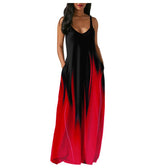 V-Neck Spaghetti Strap Ombre Pocket Loose Maxi Dress 7
