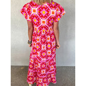 V-Neck Short Sleeve Geometric Print Tiered Maxi Dress 2