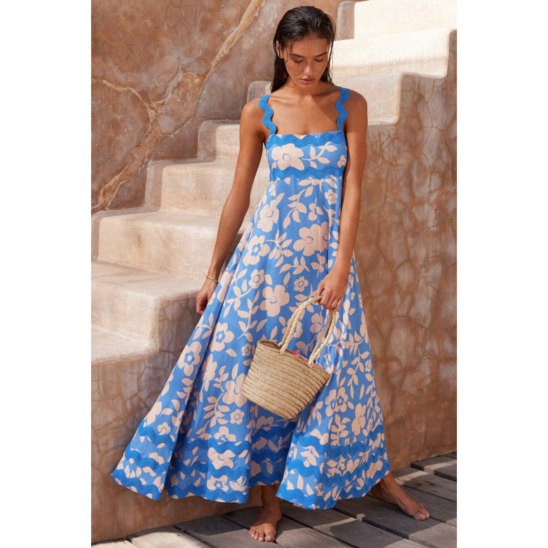 Jovie - Sleeveless Floral Printed Loose Dress Light Blue