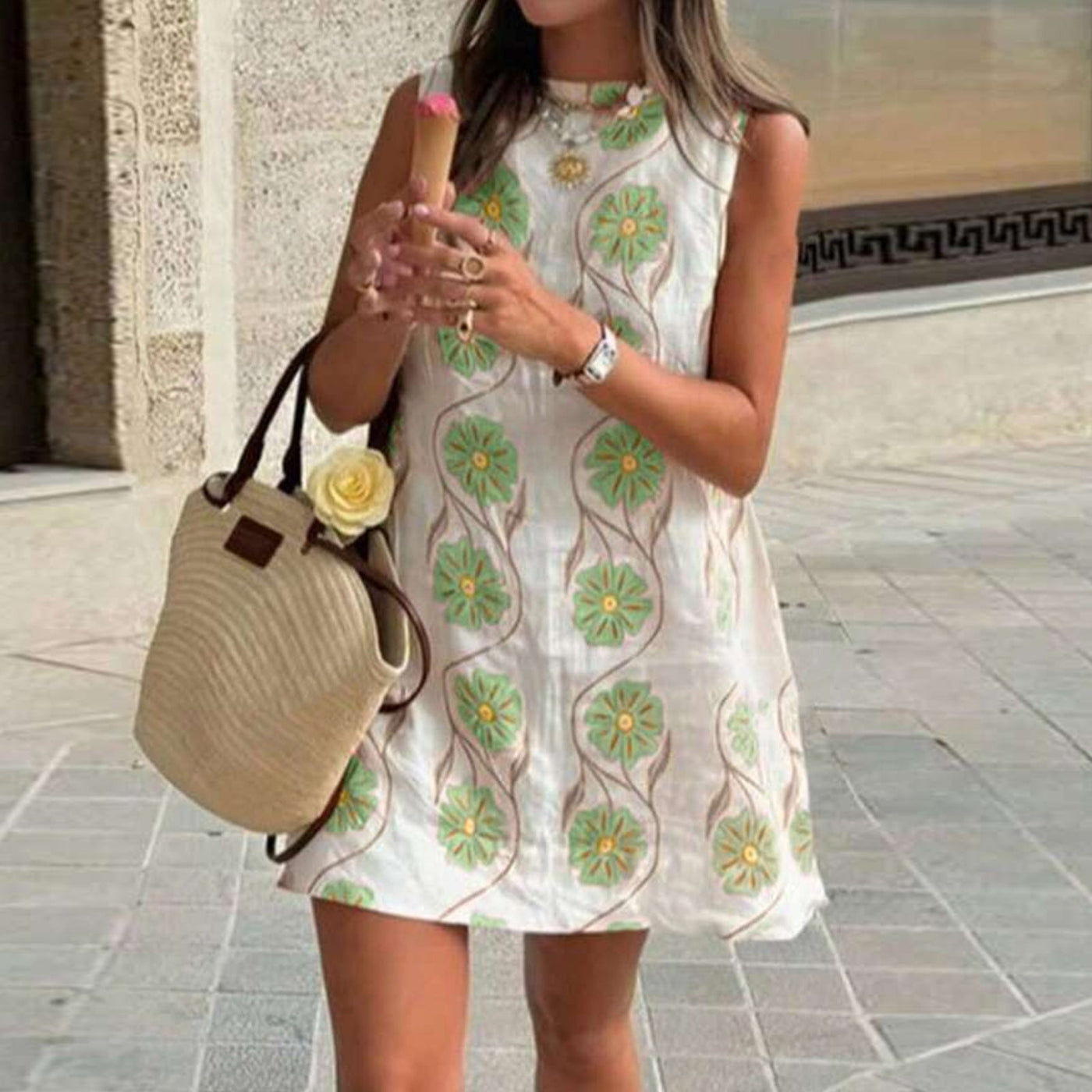 Floral V-Neck Sleeveless Shift Mini Dress Summer 3