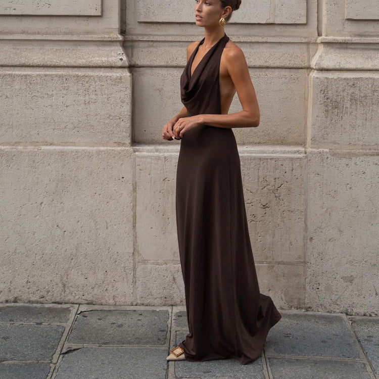 Cowl Neck Halter Backless Maxi Dress