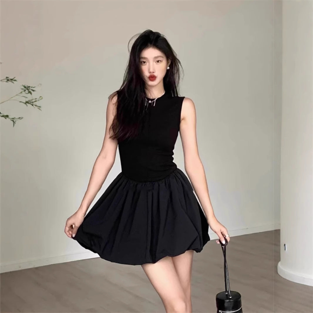 Sleeveless Knit Top Bubble Hem Mini Two Piece Set 3