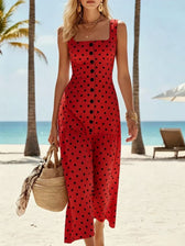 Polka Dot Square Neck Sleeveless Tiered Midi Dress 10