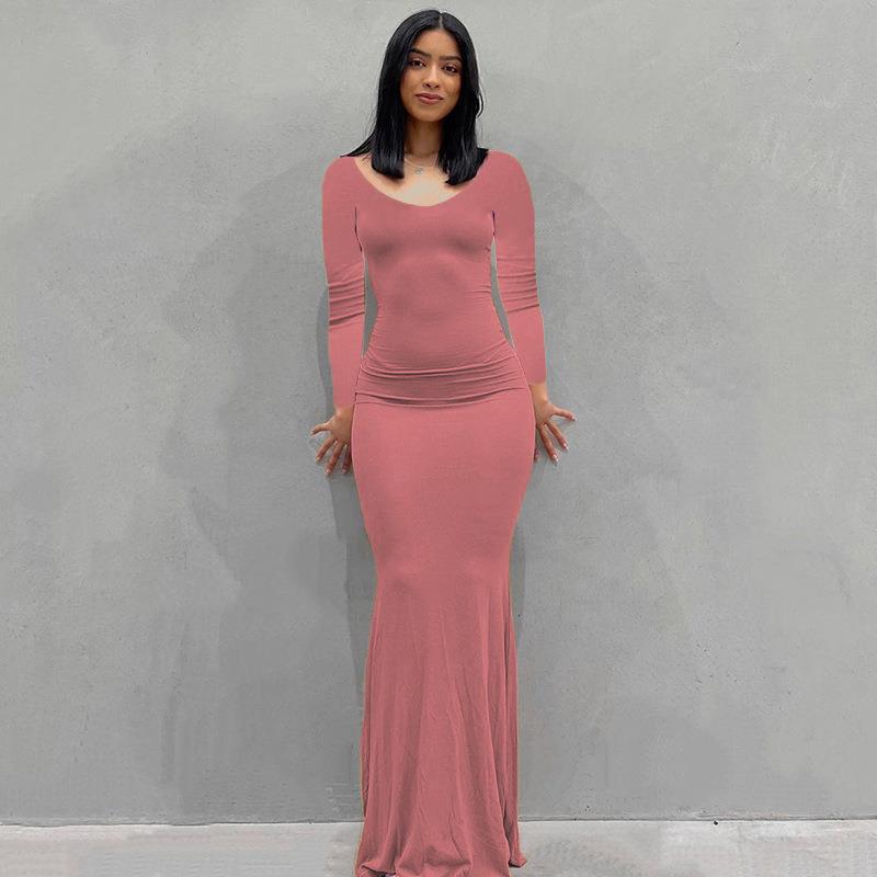 Scoop Neck Spaghetti Strap Bodycon Mermaid Maxi Dress 35