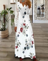 Lace Sleeve V-Neck Long Sleeve Pleated Maxi Dress 8