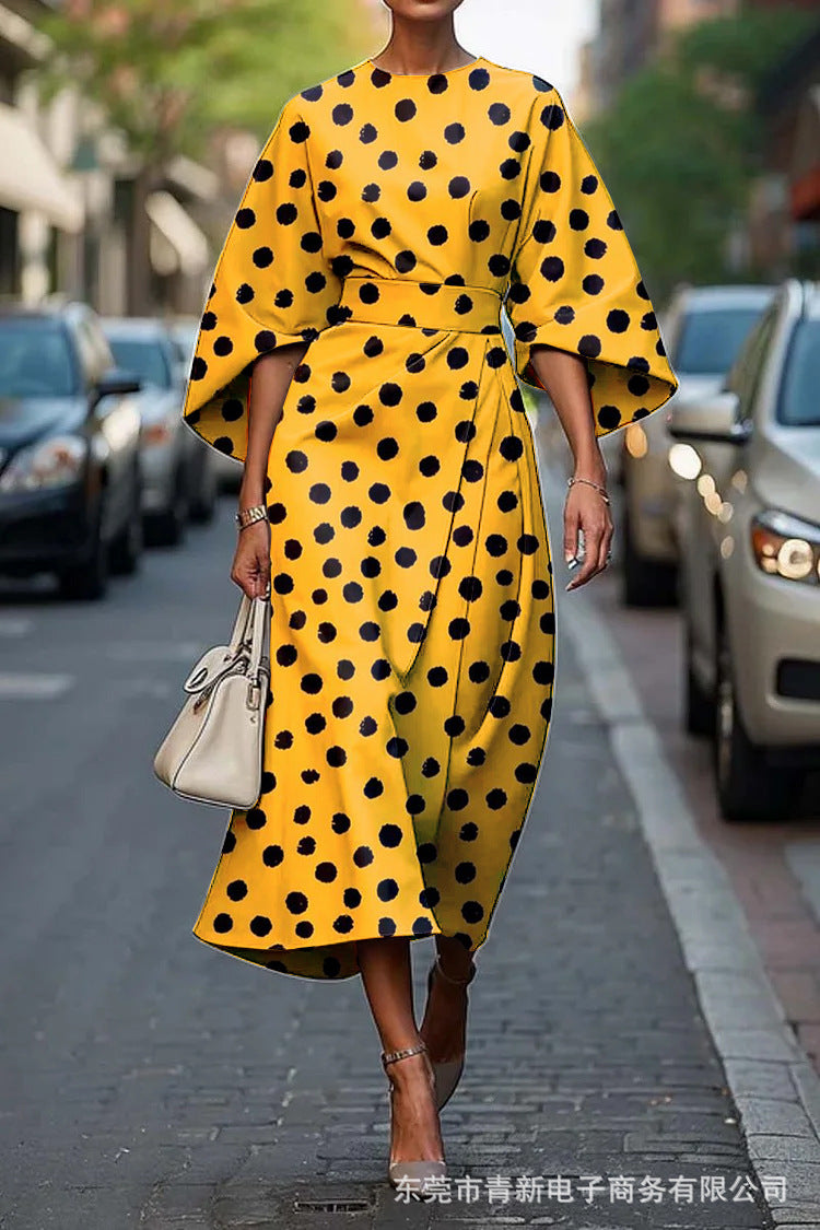 Zoraida - Stylish Batwing Sleeve Long Dress Yellow
