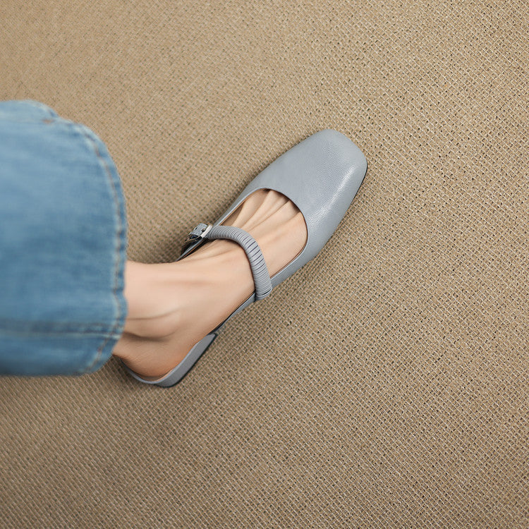 Square Toe Buckle Strap Mary Jane Mules