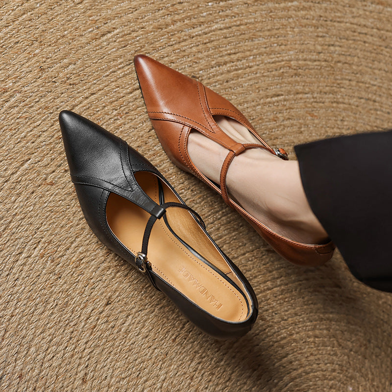 Pointed Toe T-Strap Buckle Stiletto Pumps