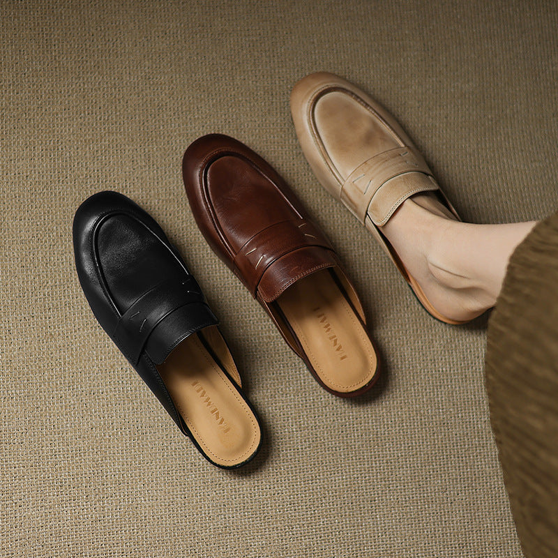 Square Toe Flat Penny Loafer Mules