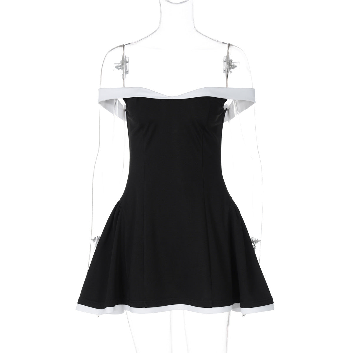 Contrast Trim Off Shoulder Sweetheart Neck Fit and Flare Mini Dress 6