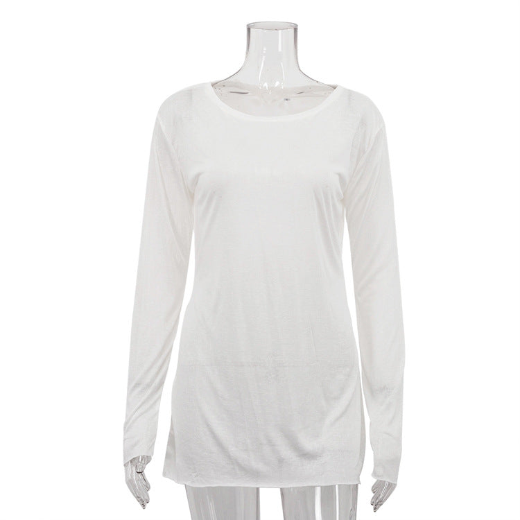 Slub Knit Crew Neck Long Sleeve Oversized T-Shirt Mini Dress 5