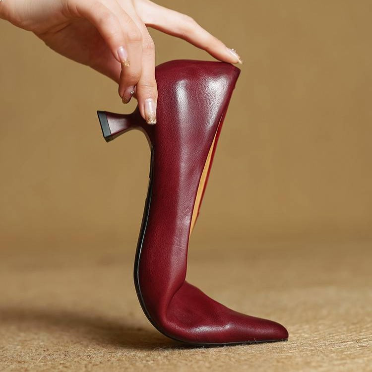 Pointed Toe Slip On Kitten Heel Pumps