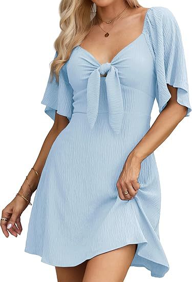 V-Neck Tie Front Flutter Sleeve A-Line Mini Dress 5