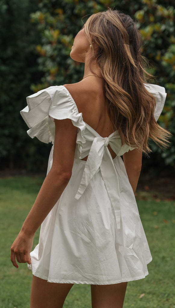 Plunging V-Neck Ruffle Sleeve Empire Waist Babydoll Mini Dress 3