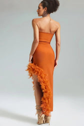Yeli Feather Slant Hem Bandage Maxi Dress - View 4