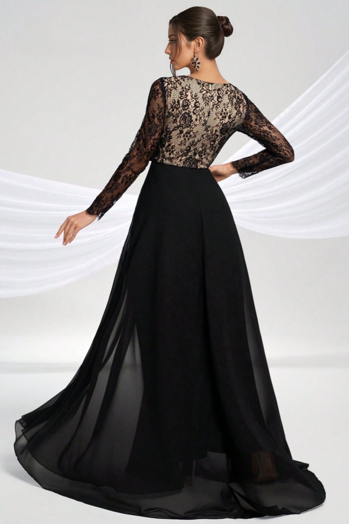 Abel Black Long-Sleeve Lace Maxi Dress - View 6