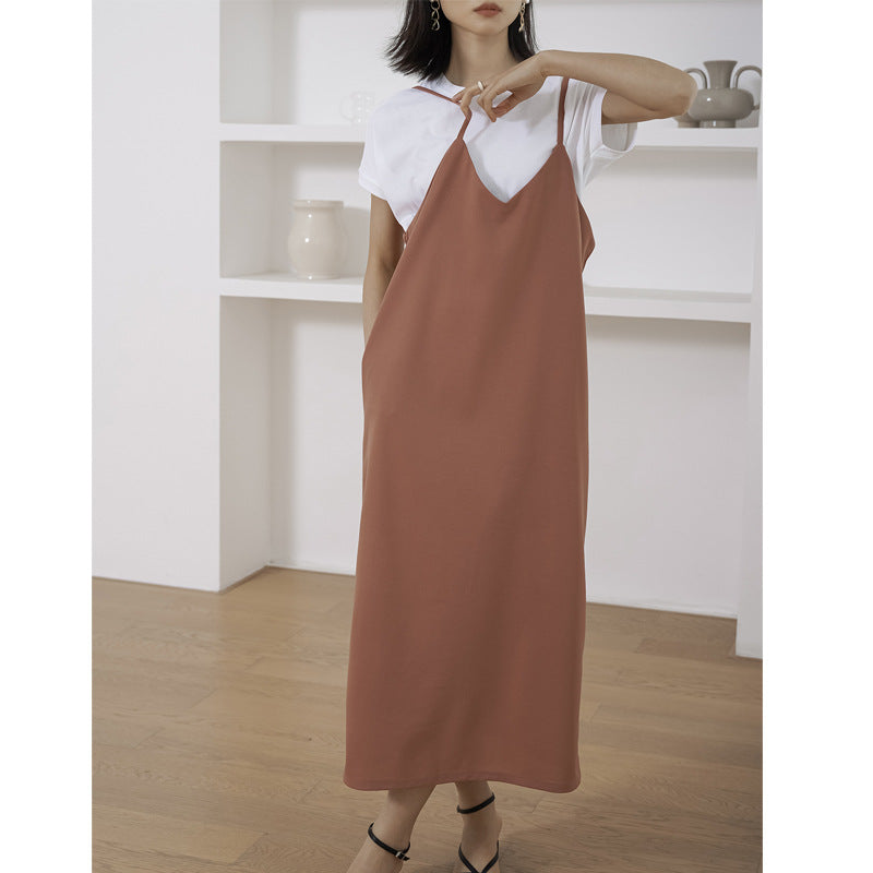 Loose Fit V-Neck Spaghetti Strap Pocket Slip Midi Dress 7