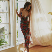 Floral Cowl Neck Spaghetti Strap Slip Maxi Dress