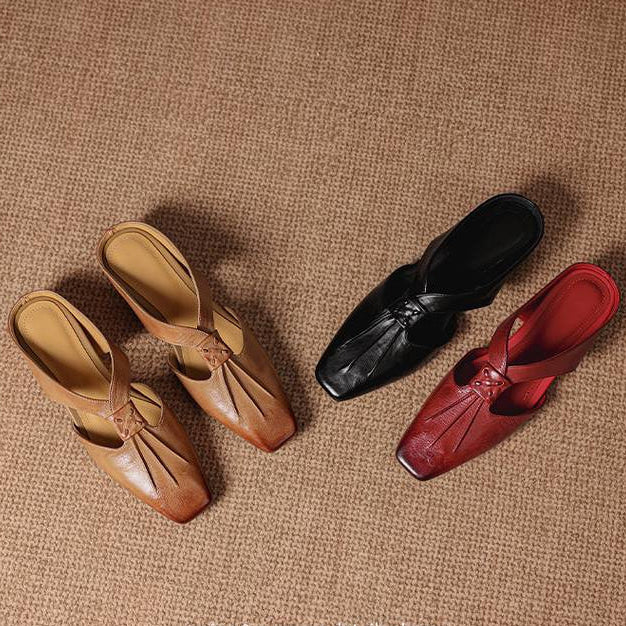 Square Toe Knot Strap Flat Mules