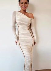 Asymmetrical Elegance Mesh Midi Dress 4