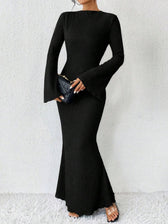 Rib Knit Flare Sleeve Bodycon Mermaid Maxi Dress 7