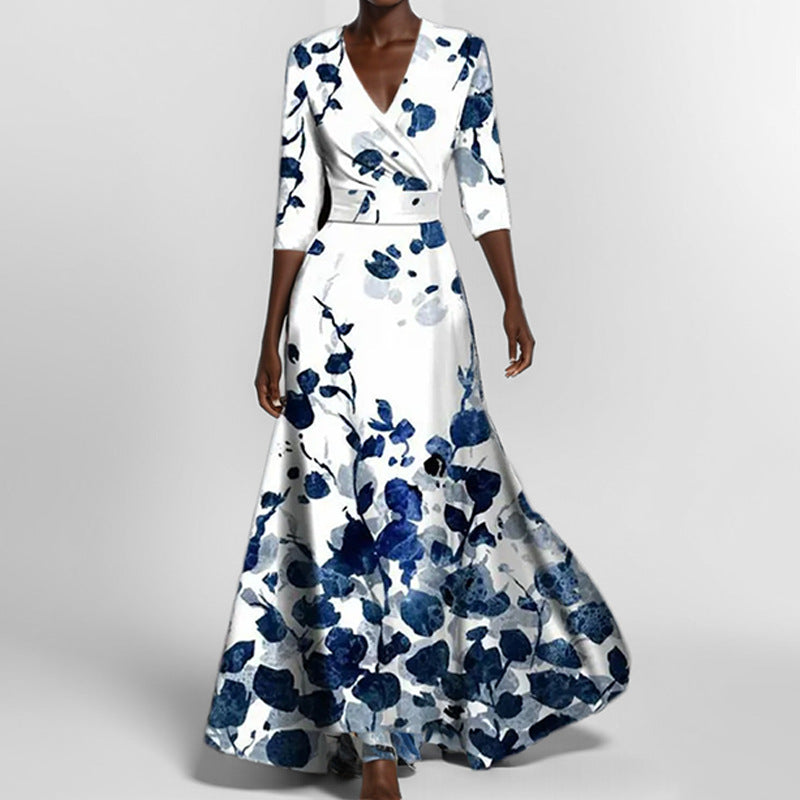 Abstract Print Deep V-Neck Wrap Maxi Dress 3