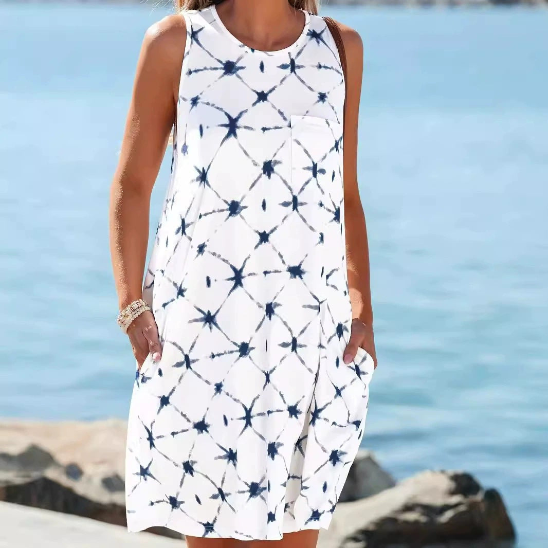 Tie Dye Sleeveless Pocket Shift Mini Dress 2