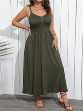Spaghetti Strap Button Front Pocket Midi Dress 7