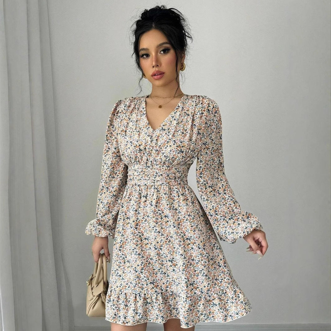 Yesenia Timeless Women's Floral Dress with V Neck and Ruffle Details Designer Edit