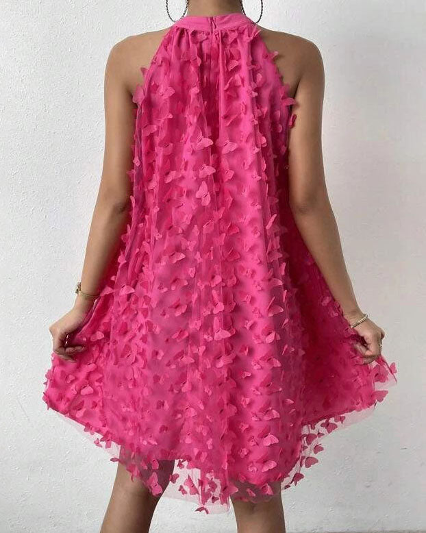 Floral Applique Mesh Halterneck Mini Dress