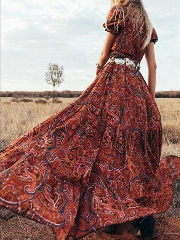 Print VNeck Bohemian Holiday Dress