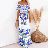 Off Shoulder Floral Ruffle Tiered Belted Maxi Dress 12