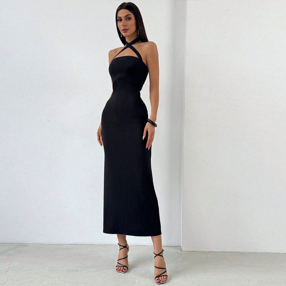 Crisscross Halter Neck Bandeau Sleeveless Bodycon Maxi Dress 4