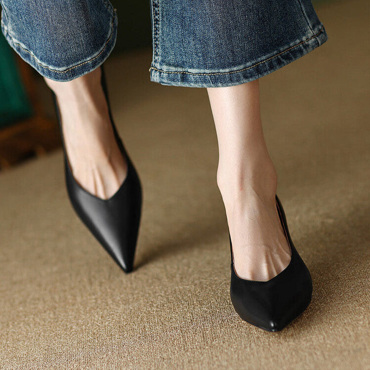 Pointed Toe Slip On Kitten Heel Pumps