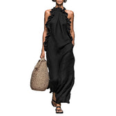 Halter Neck Ruffle Trim Sleeveless Maxi Dress 5