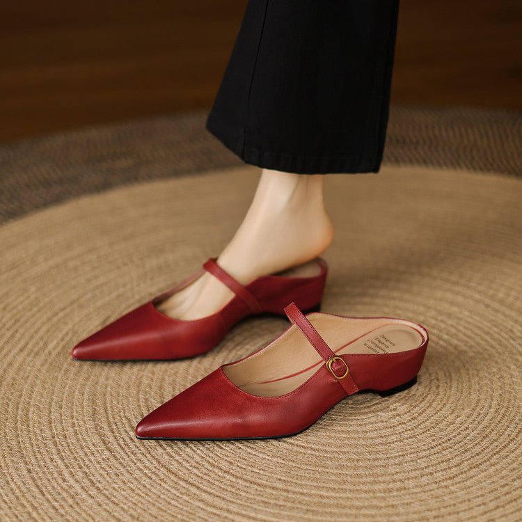 Pointed Toe Mary Jane Strap Backless Mules
