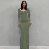 Scoop Neck Spaghetti Strap Bodycon Mermaid Maxi Dress 40