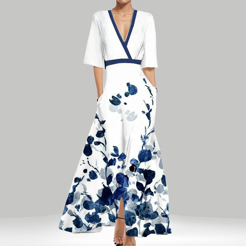 Abstract Print Deep V-Neck Wrap Maxi Dress 10